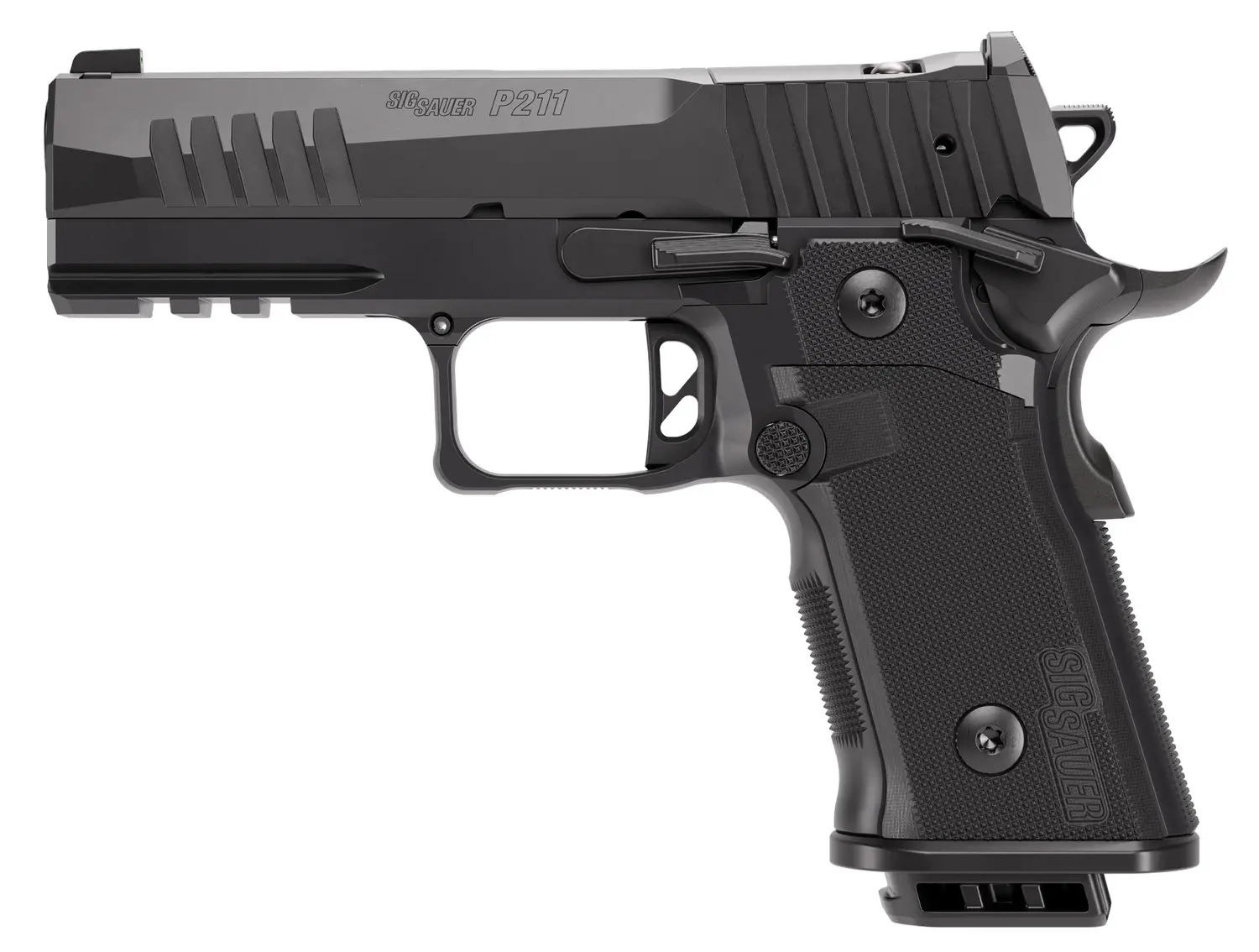 Black H&K P30L semi-automatic pistol with textured grip and tactical design.