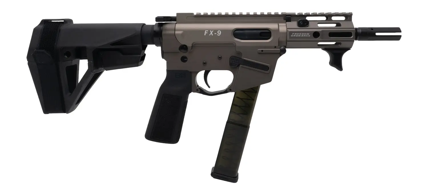 FX-9 submachine gun with adjustable stock and tactical design.