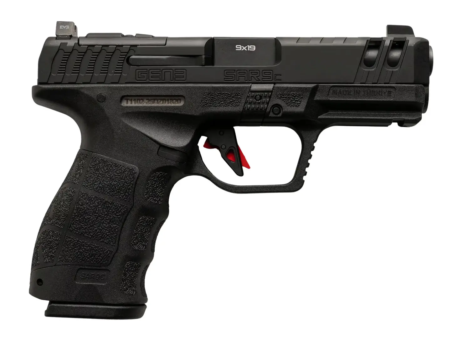 Sarsilmaz SAR9CG3BL10 SAR9 Gen3 Compact 9mm Luger 10+1 4.10" Black Barrel, Black Steel Optic Cut/Serrated Slide, Black Polymer Frame w/Picatinny Rail, Textured Grip, RMSc Footprint