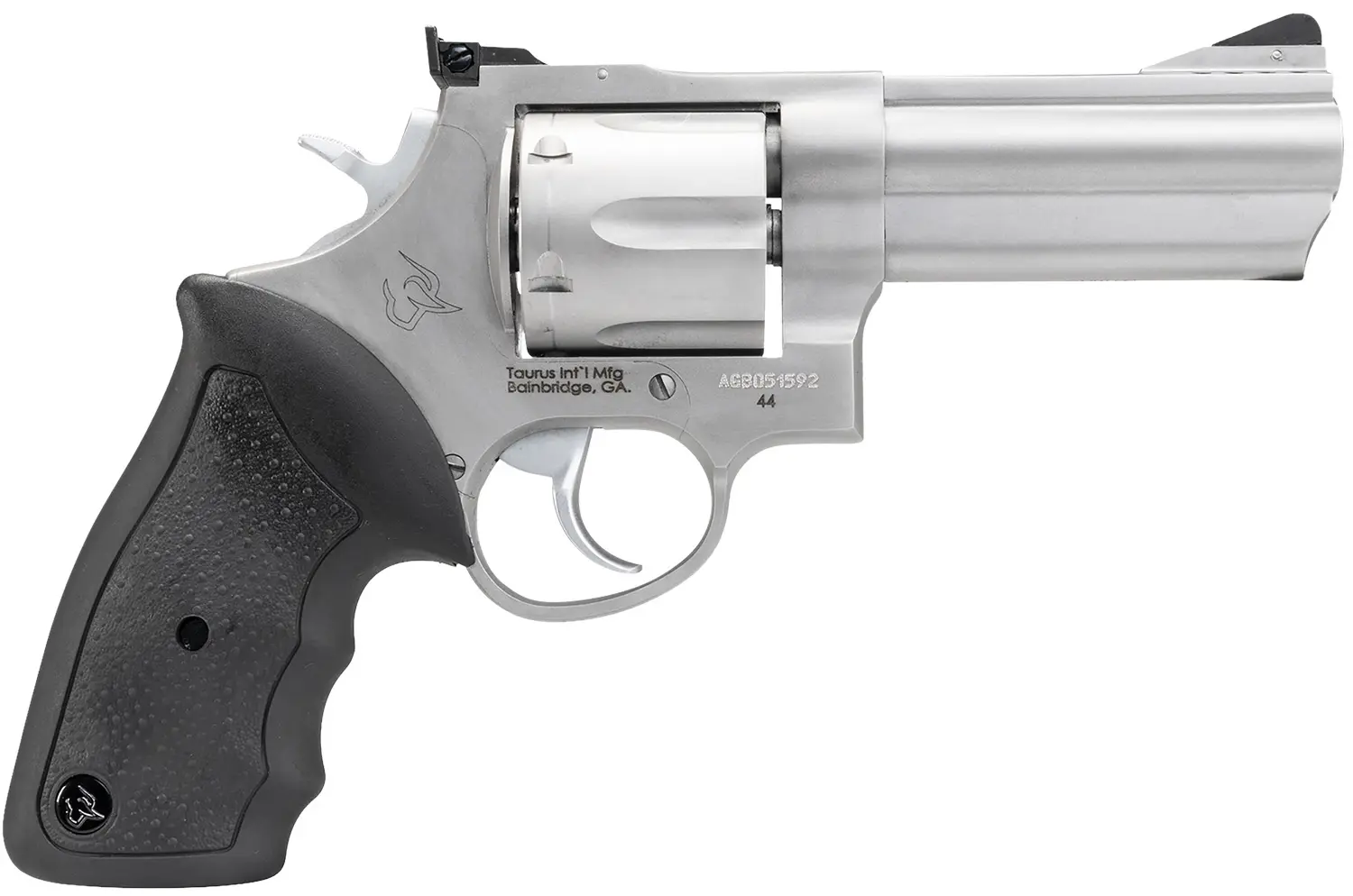 Taurus 2-440049 44 Large 44 Rem Mag 6 Shot 4" Matte Stainless Ported Barrel, Cylinder & Frame, Black Finger Grooved Rubber Grip, Transfer Bar Safety, Exposed Hammer
