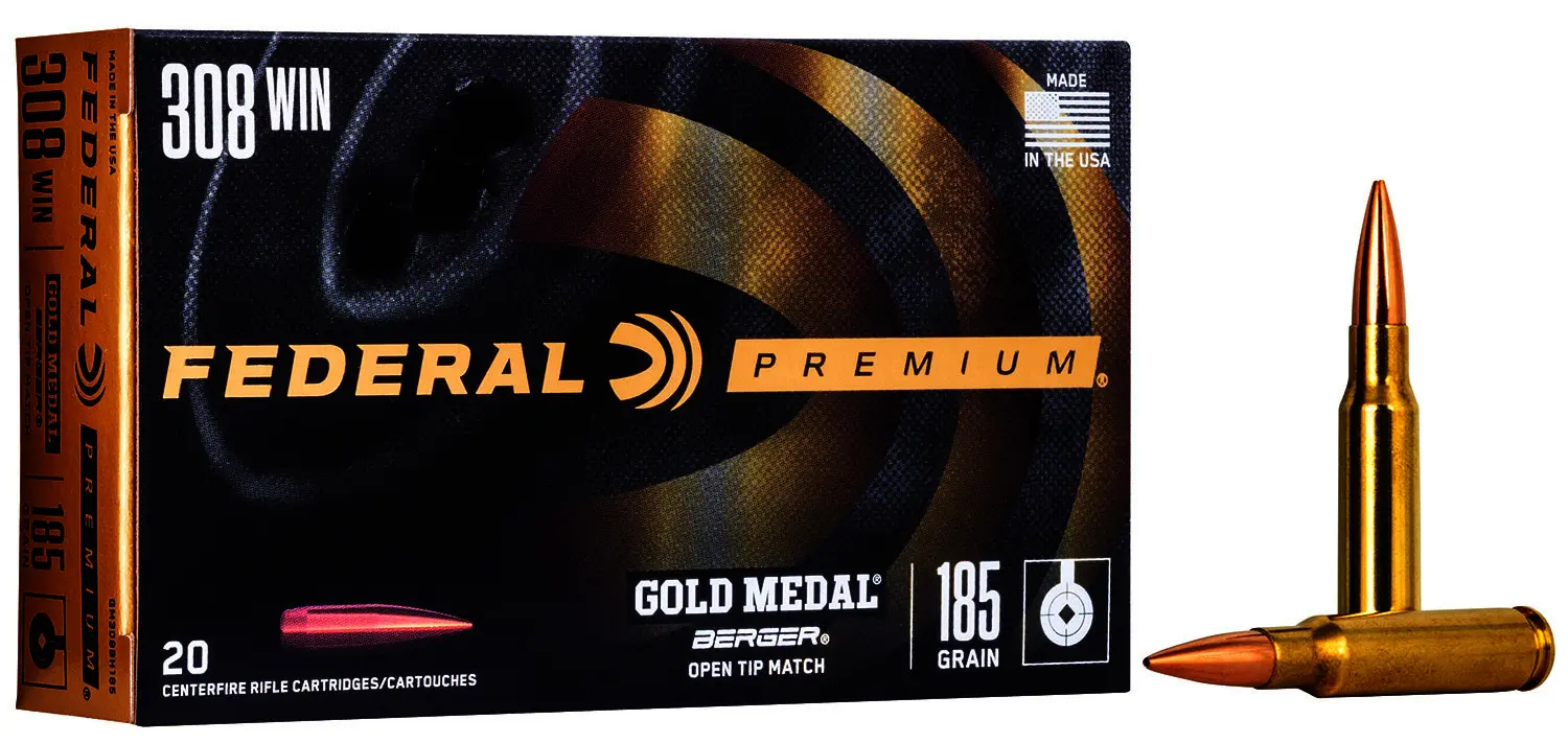 Federal GM308BH185 Premium Gold Medal 308Win 185gr Berger Jugernaught Open Tip Match 20 Per Box/10 Case