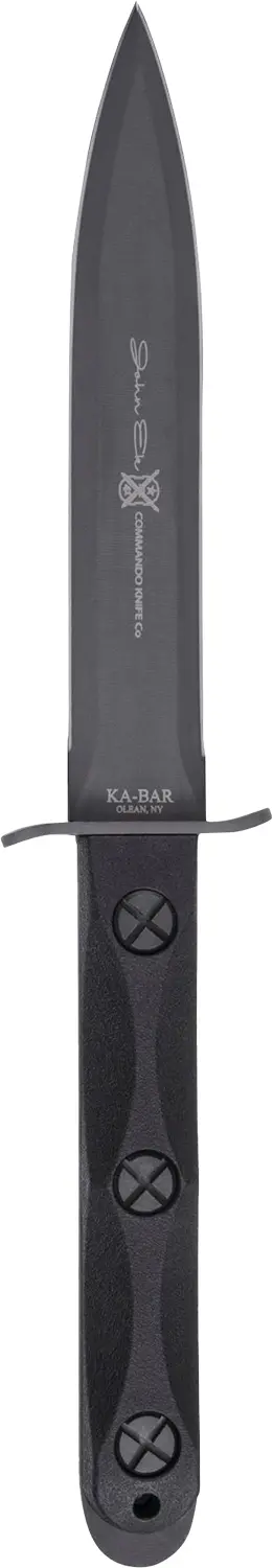 Ka-Bar EK44 Ek Model 4 6.63" Fixed Double Edge Spear Point Plain Stonewashed 1095 Cro-Van Blade, Black GRN Handle, Includes Sheath