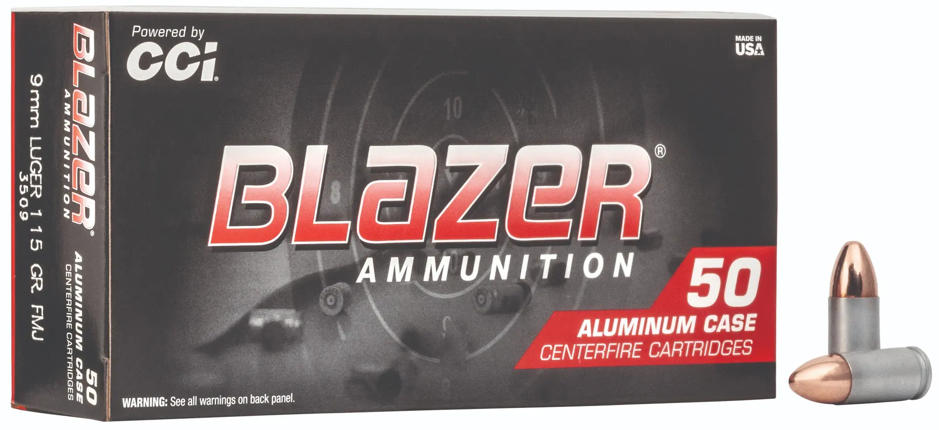 Blazer Ammunition 50 Rounds in Aluminum Case.
