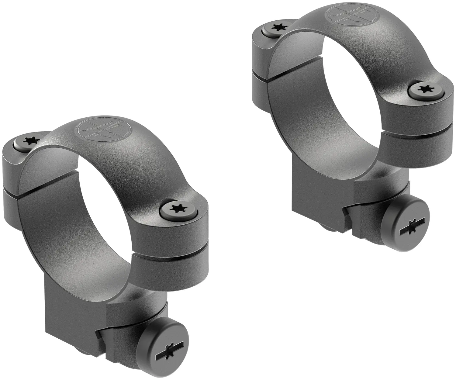 High-quality black metal scope mounts for firearms, designed for secure attachment and durability.