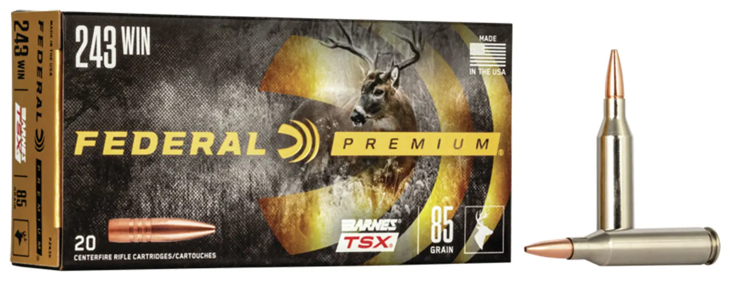 Federal P243K Premium 243Win 85gr Barnes TSX 20 Per Box/10 Case