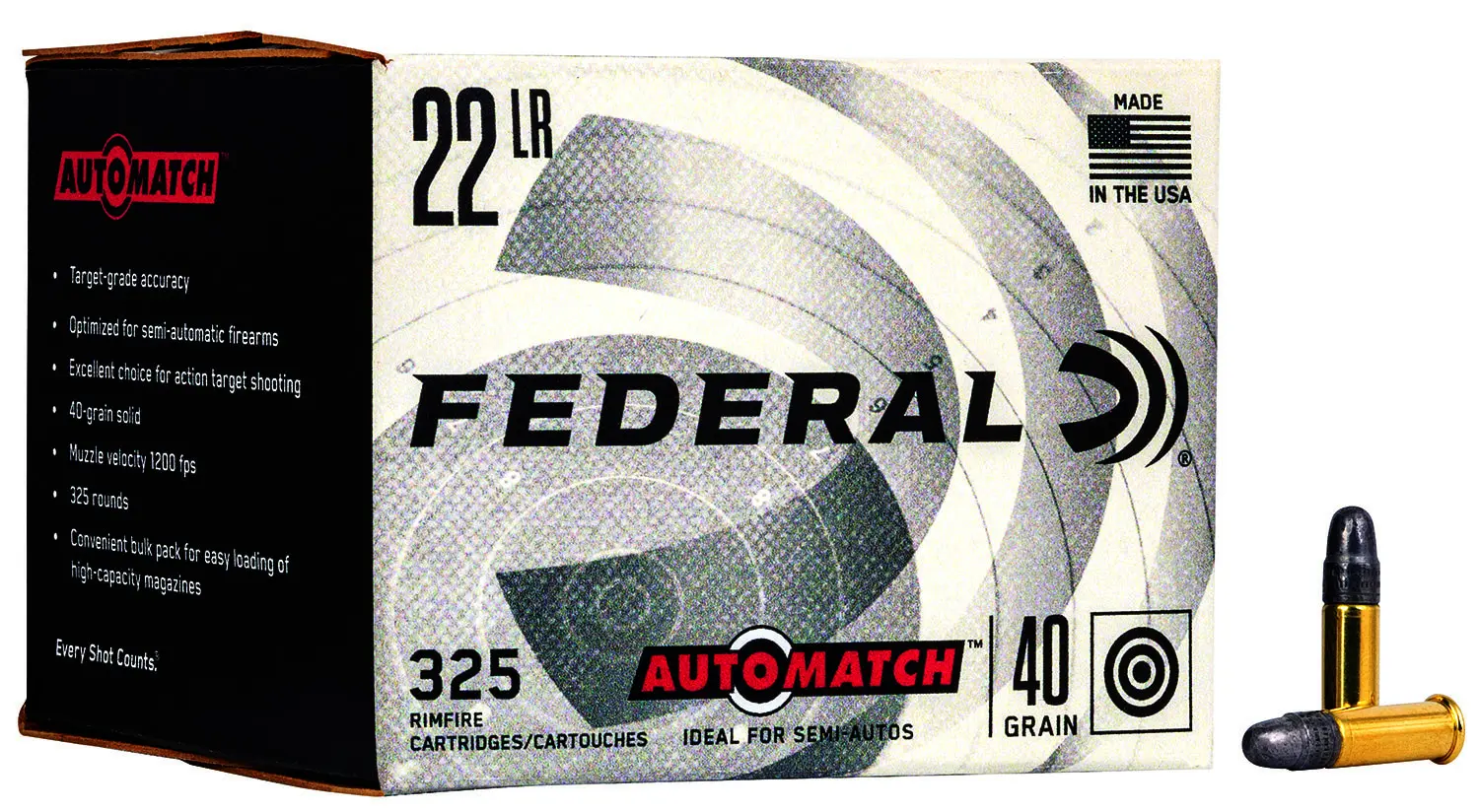 High-quality Federal 22 LR ammunition box with a single bullet cartridge. Suitable for target shooti.