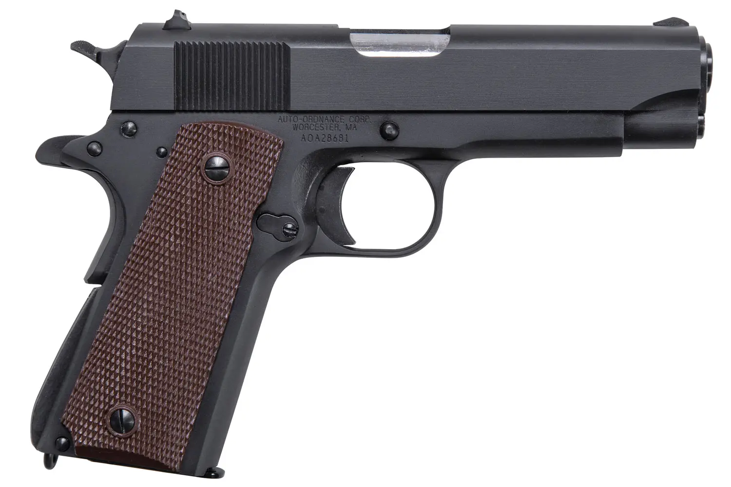 Auto-Ordnance 1911BKOC 1911 A1 Commander 45 ACP 7+1 4.25" Matte Black Serrated Carbon Steel Slide Matte Black Matte Black Carbon Steel Brown Checkered Polymer Grips Right Hand