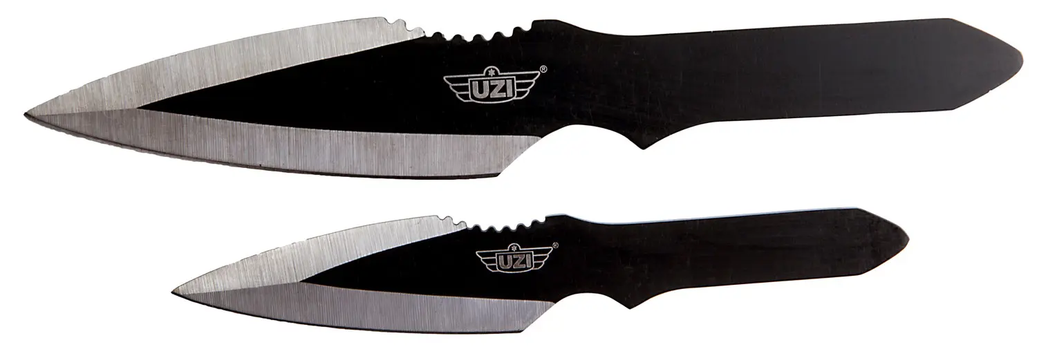 Uzi Accessories UZKTRW002 Throwing Knives Fixed Spear Point Plain Black Stainless Steel Blade Black Stainless Steel Handle Includes