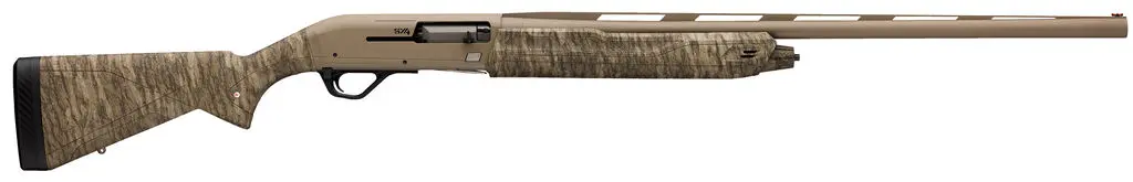 A detailed image of a hunting rifle with a wooden stock and long barrel.