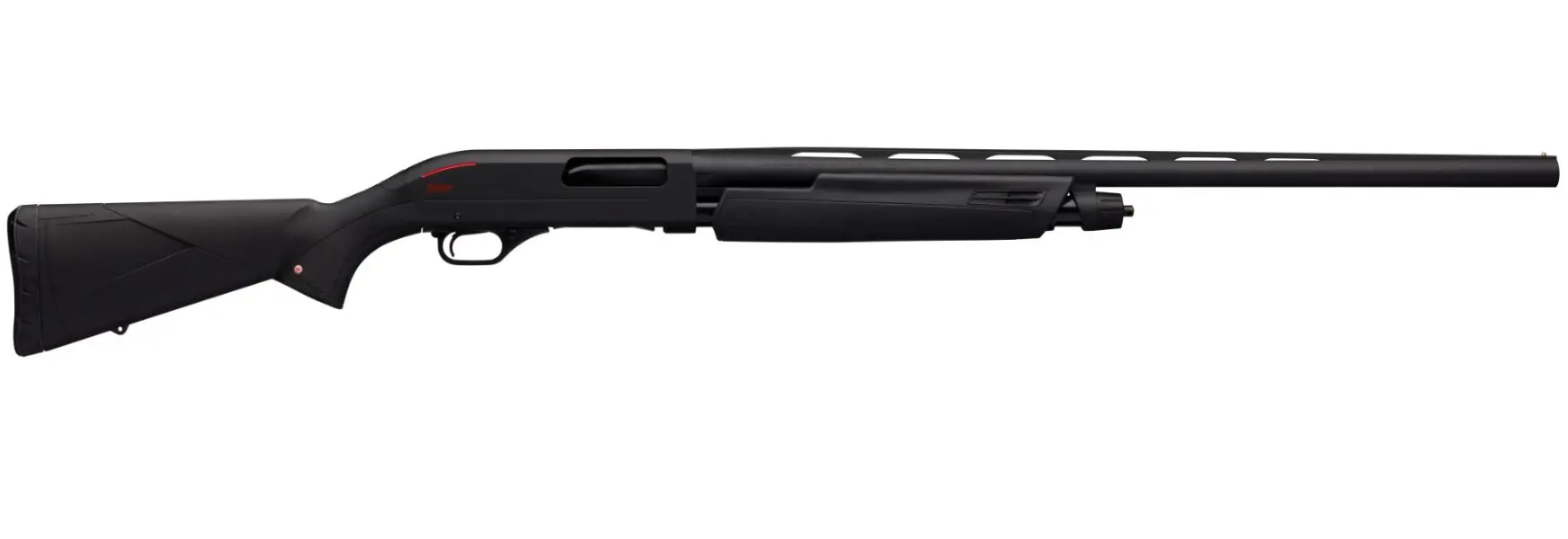 Rifle with black synthetic stock and long barrel for precision shooting.