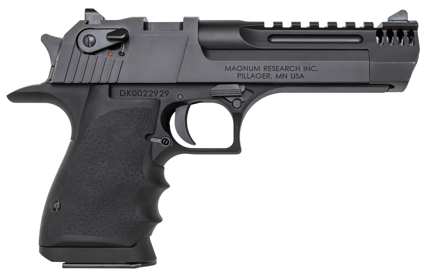 Magnum Research DE50L5IMB Desert Eagle L5 50 AE 5" with Muzzle Brake 7+1 Black Hardcoat Anodized Aluminum Frame Black Carbon Steel Slide Black Hogue Wraparound Rubber Grip