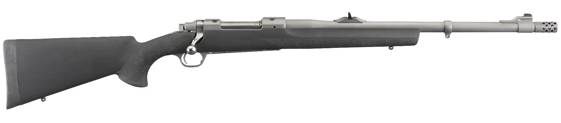 Bolt-action rifle with black stock and long barrel for precision shooting.