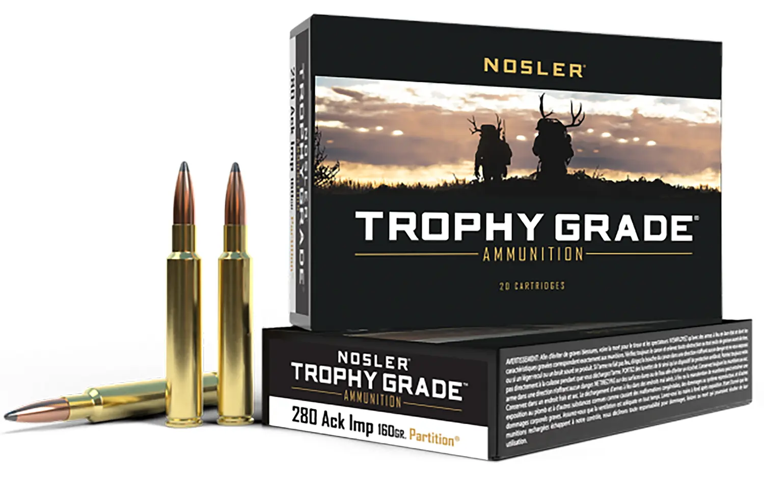 Nosler 60044 Trophy Grade 280Ackley Improved 160gr Nosler Spitzer Partition 20 Per Box/10 Case