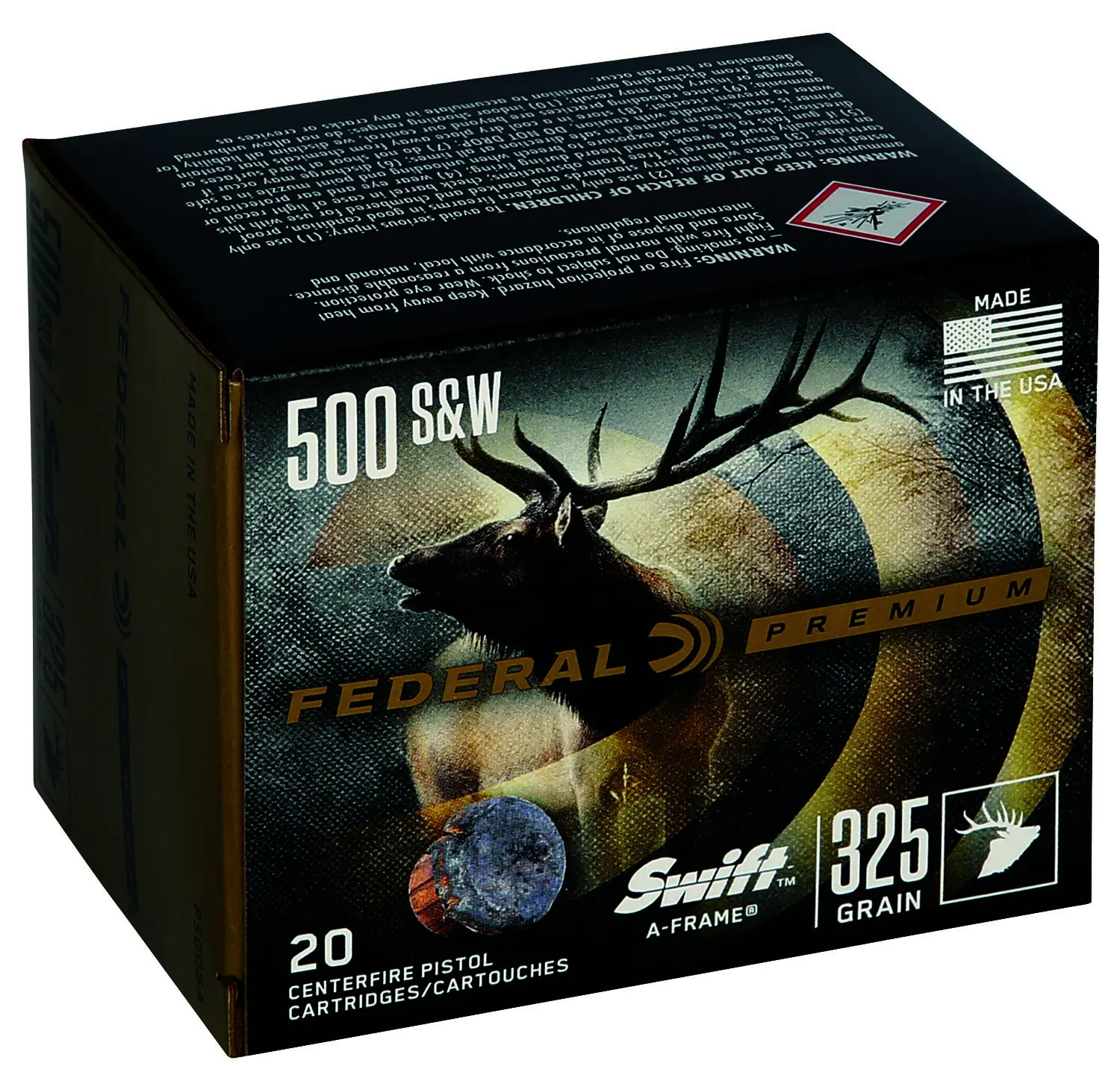 Federal P500SA Premium 500S&W Mag 325gr Swift A Frame 20 Per Box/10 Case