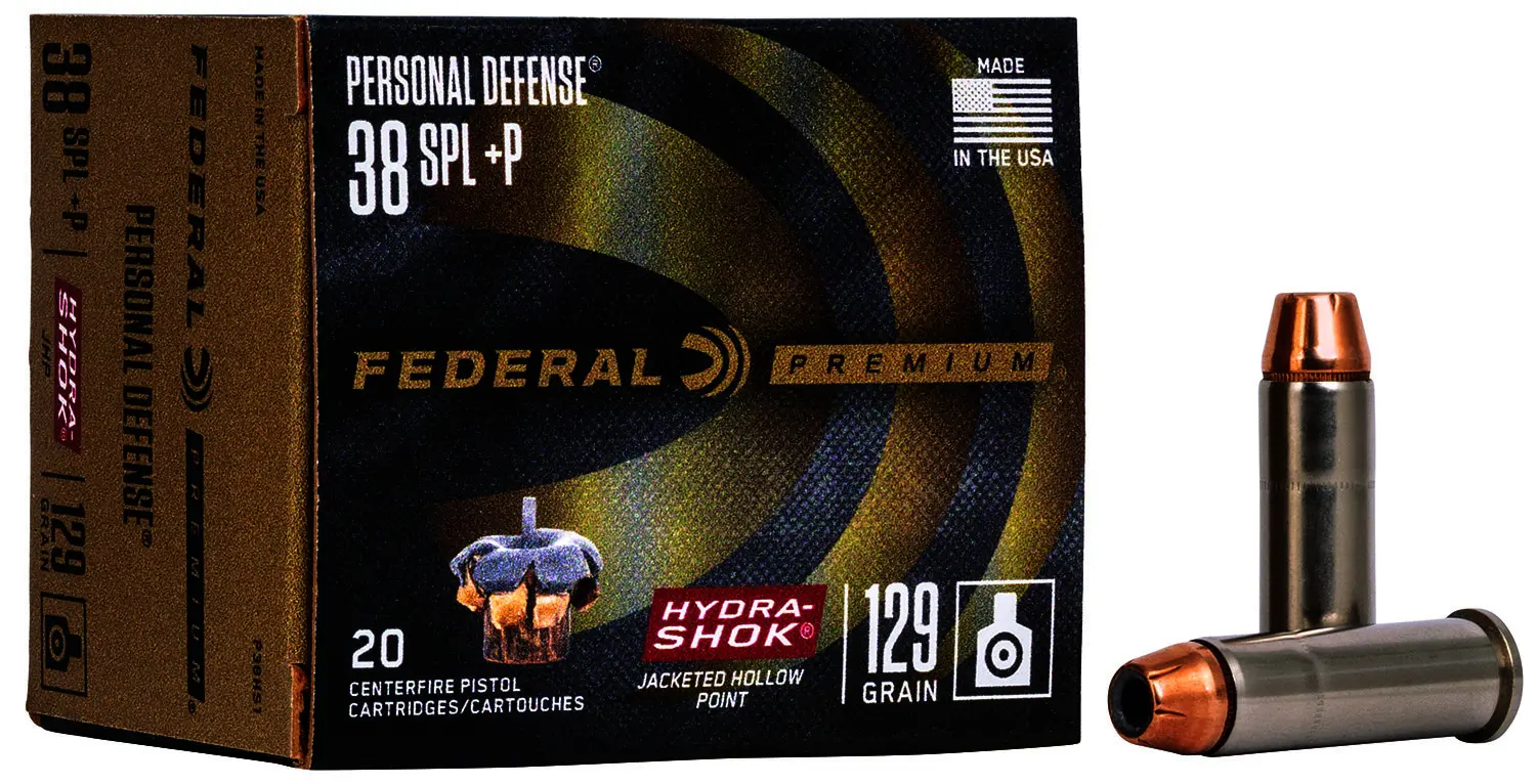 Federal P38HS1 Premium Personal Defense 38Special+P 129gr Hydra-Shok Jacketed Hollow Point 20 Per Box/25 Case