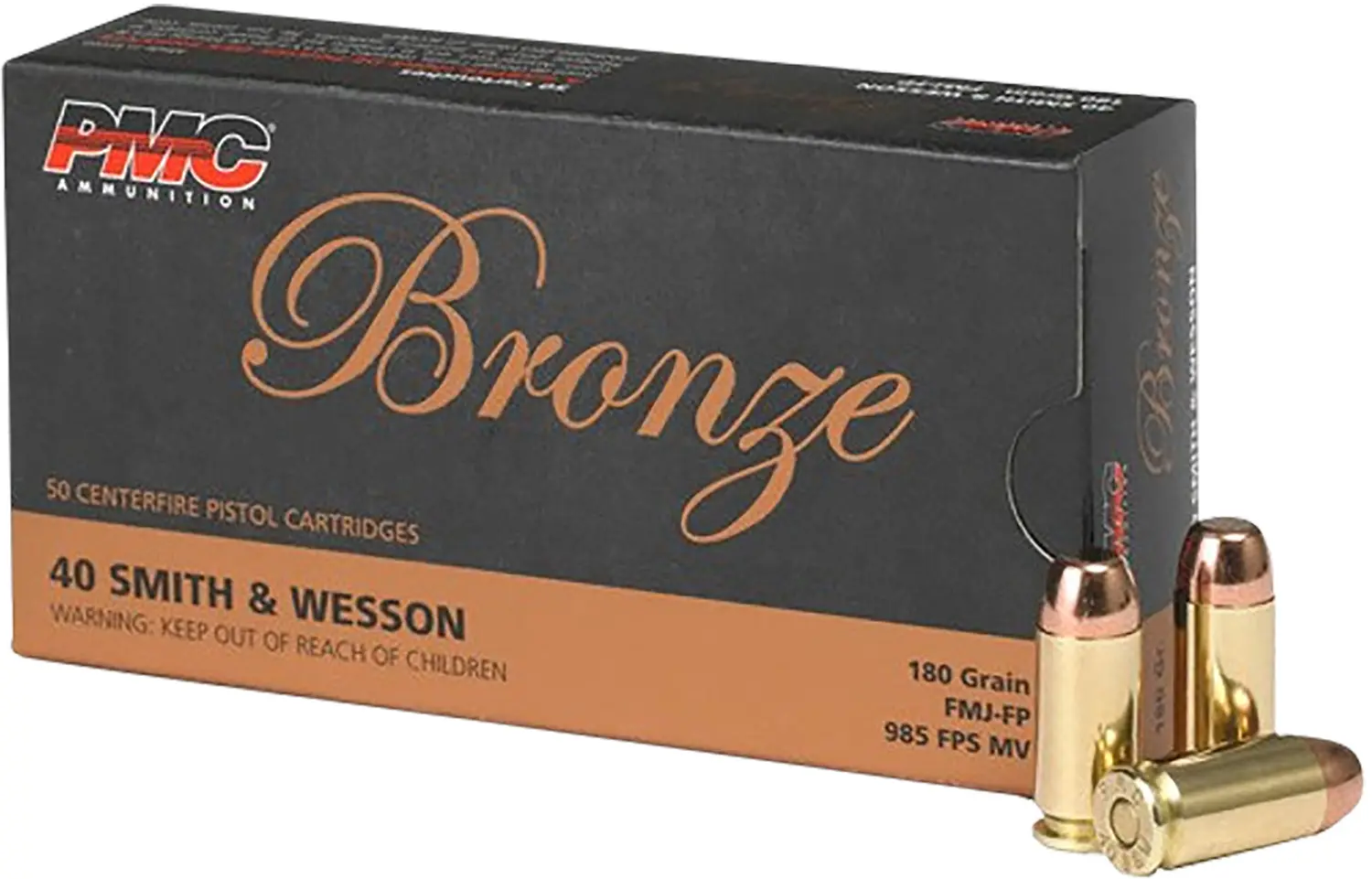 PMC 40E Bronze 40S&W 180gr Full Metal Jacket Flat Point 50 Per Box/20 Case
