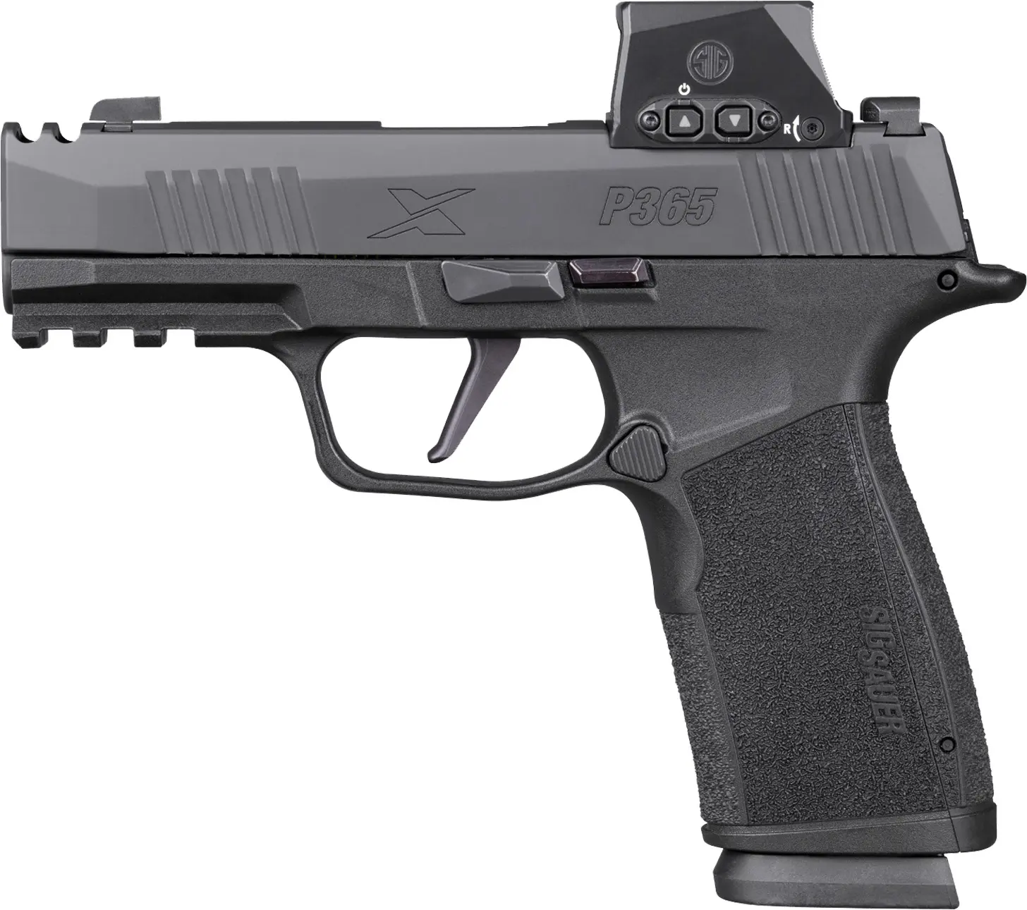 P365 handgun equipped with a red dot sight for improved accuracy and quick target acquisition.