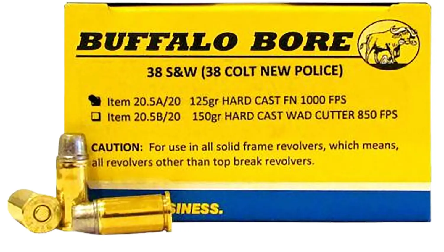 Buffalo Bore Ammunition 205A20 Personal Defense Strictly Business 38S&W 125gr Hard Cast Flat Nose 20 Per Box/12 Case