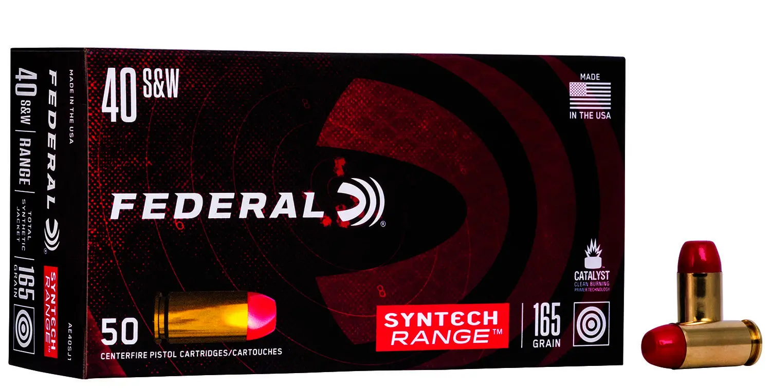 Federal AE40SJ1 American Eagle Syntech Range 40S&W 165gr Total Syntech Jacket Flat Nose 50 Per Box/10 Case