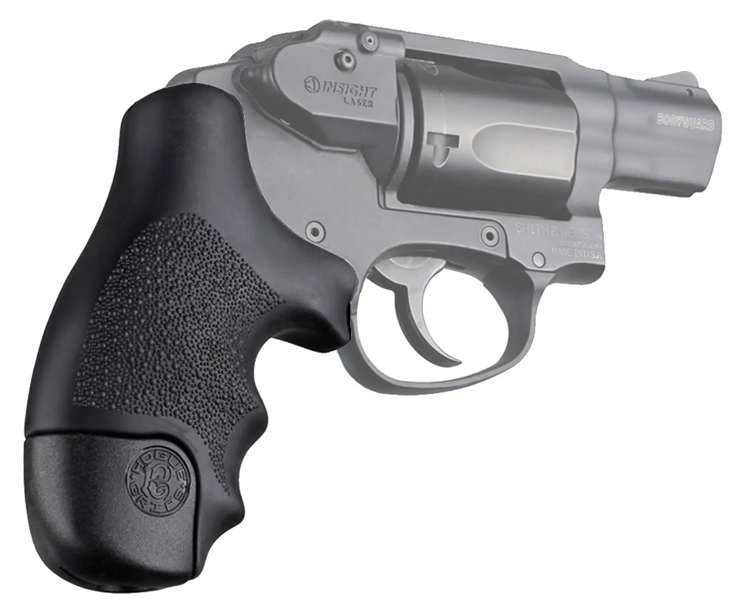 Hogue 60020 OverMolded Tamer Cobblestone Black Rubber with Finger Grooves for S&W J Frame Centennial with Round Butt, Bodyguard