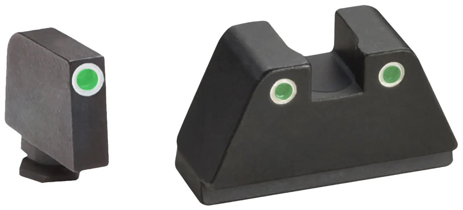 AmeriGlo GL329 Optic Compatible Sight Set for Glock XL Tall Green Tritium White Outline Front Sight-Green Tritium White Outline Rear Sight