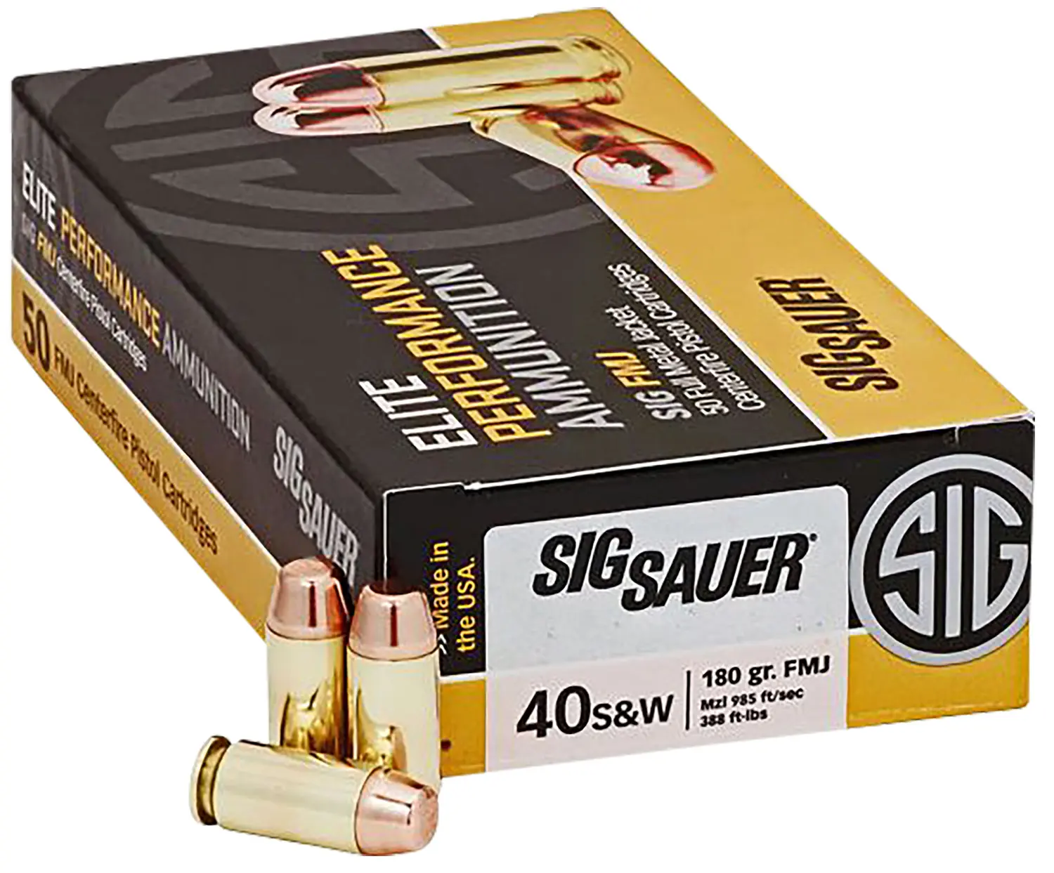 Sig Sauer E40SB250 Elite Ball 40S&W 180gr Full Metal Jacket 50 Per Box/20 Case