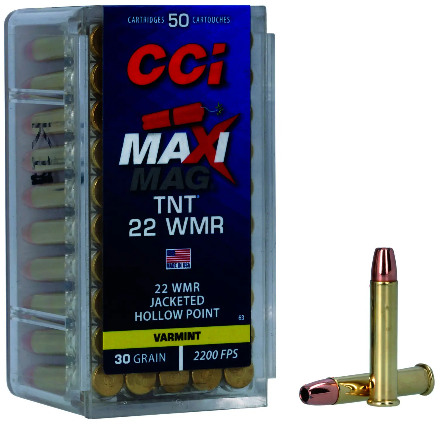 CCI 0063 Maxi-Mag TNT 22WMR 30gr TNT Jacketed Hollow Point 50 Per Box/40 Case
