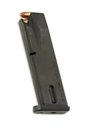 Gun magazine with copper bullets for firearm loading.
