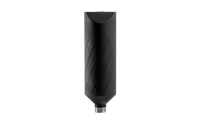 Silencer for firearms, black finish, compact design, enhances shooting experience.