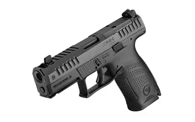 Pistol with tactical design and ergonomic grip, ideal for personal defense and firearm enthusiasts.