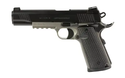Semi-automatic handgun with black finish and textured grip.