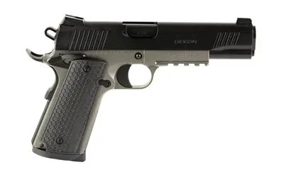 Semi-automatic handgun with black finish and textured grip for secure handling.