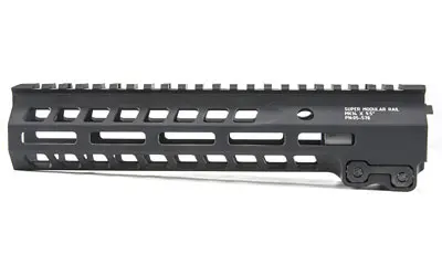 Black rifle handguard with M-LOK slots for customization.