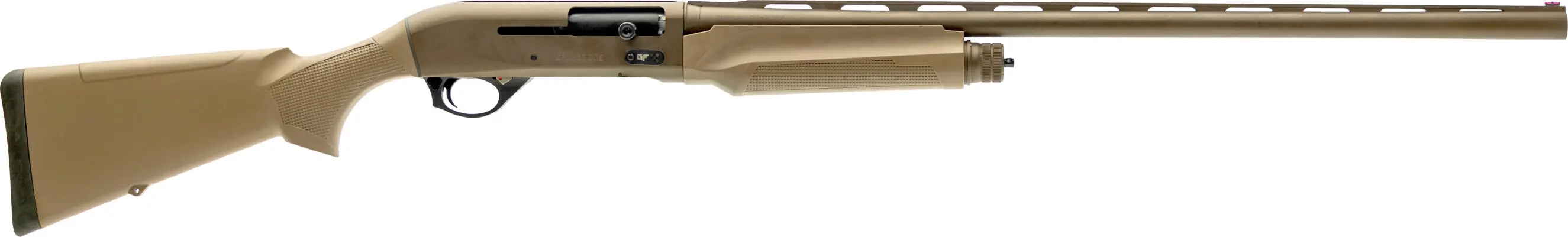 Bolt-action rifle with tan stock and long barrel for precision shooting.