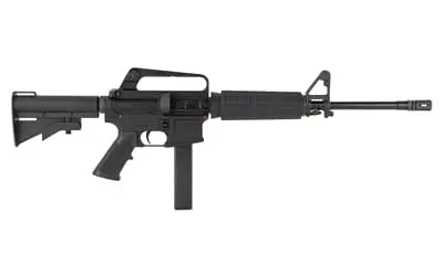 M4 carbine rifle with scope, suppressor, and tactical stock for military and law enforcement use.