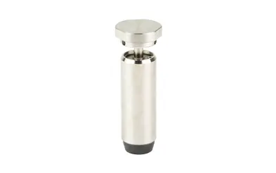 Stainless steel firearm cleaning tool with handle and cleaning head.