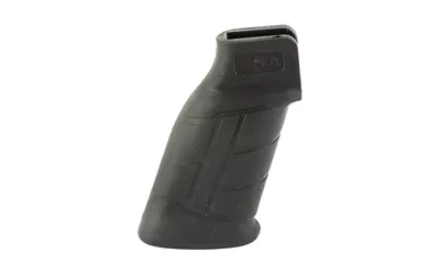 Black firearm grip for tactical use.