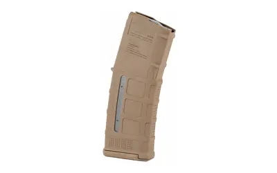 Magpul PMAG rifle magazine in tan color for reliable firearm feeding.