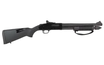 Modern pump-action shotgun with black synthetic stock and barrel.