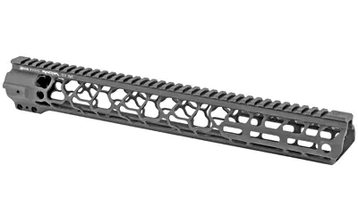 Tactical rifle handguard with Picatinny rail system for customization.