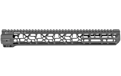 Lightweight black rifle handguard with M-LOK slots for customization.