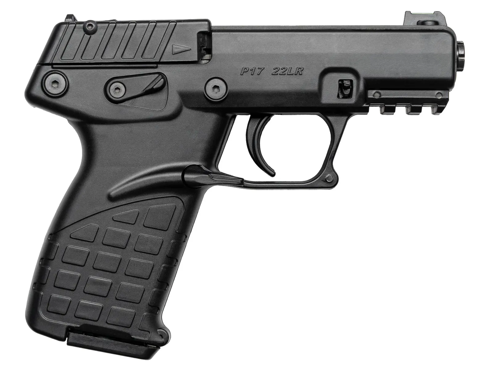 Compact black semi-automatic pistol for personal defense and shooting sports.