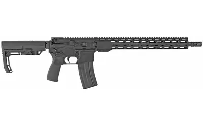 AR-15 style rifle with modern design and tactical rail system.
