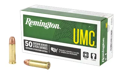 Remington UMC ammunition box with two bullets, suitable for firearms.