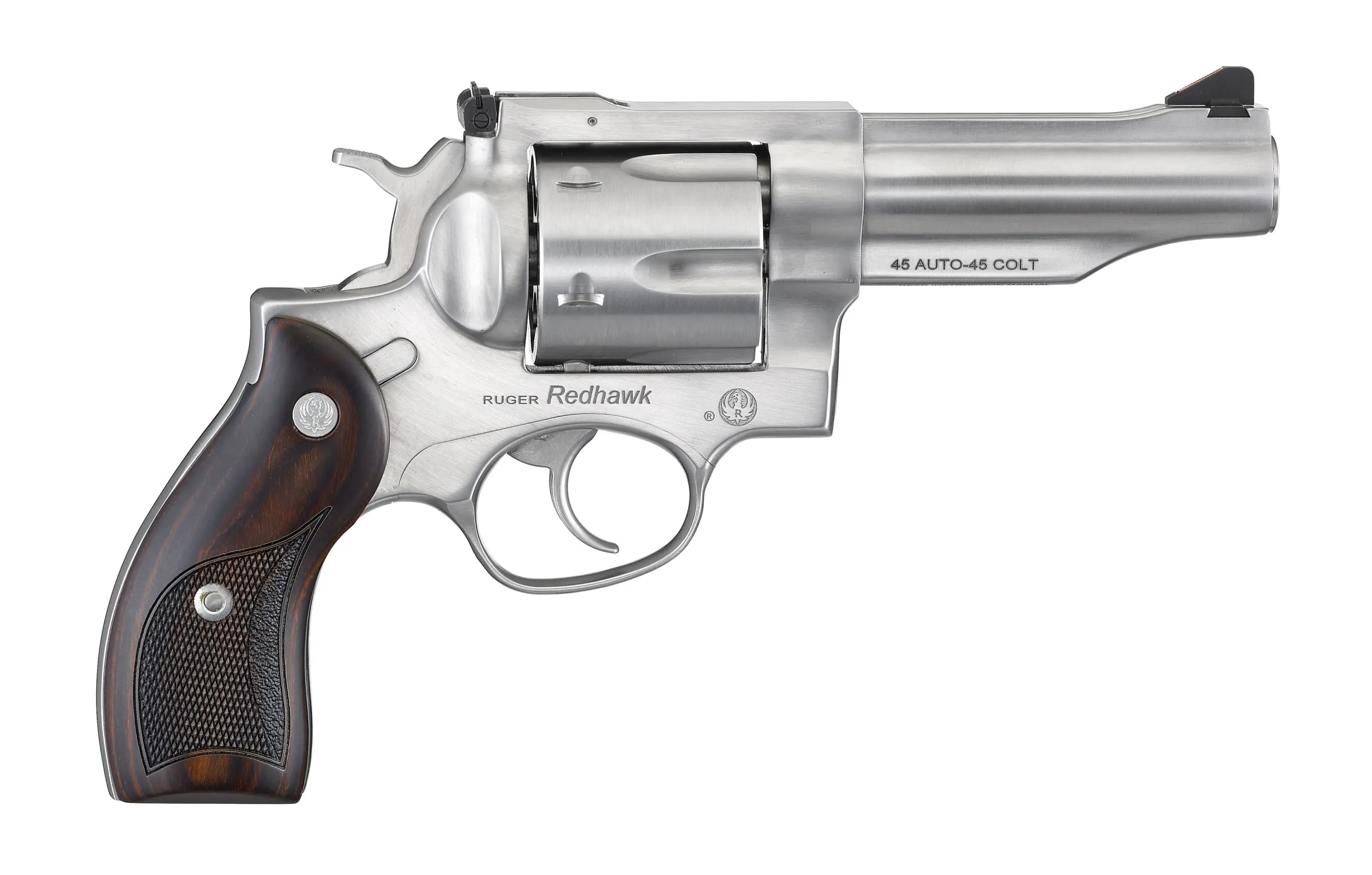 Ruger Redhawk .45 Auto-45 Colt revolver with stainless steel finish.