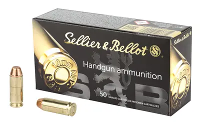 Sellier & Bellot handgun ammunition box with 50 cartridges for firearms.