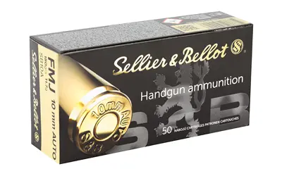 Sellier & Bellot handgun ammunition box with a brass cartridge image.