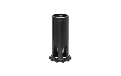 Suppressor for firearms, black finish, lightweight and efficient.