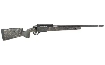 High-quality hunting rifle with camouflage finish and scope.