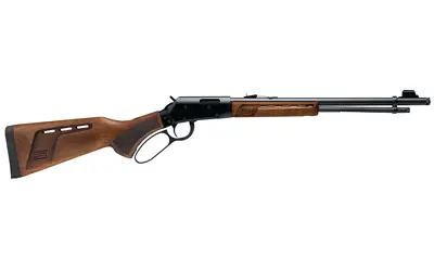 Rifle with wooden stock and long barrel for hunting or sport shooting.
